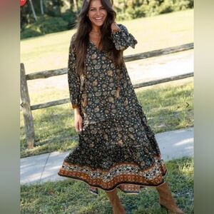 Natural life women’s xs Lula ruffled maxi dress floral bohemian tiered